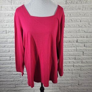 Roamans Womens Top 1X Plus Long Sleeve Pink Cotton Comfy Casual PIN36E